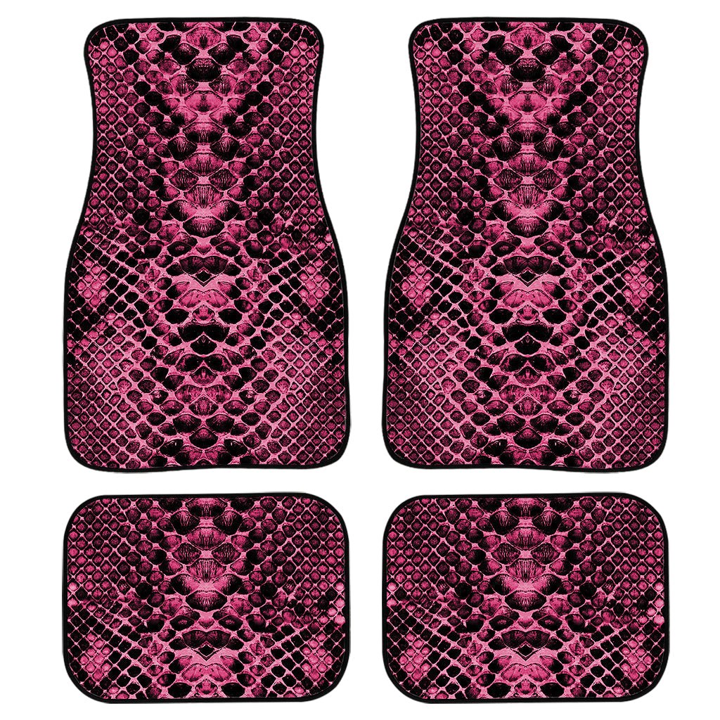 Pink And Black Snakeskin Print Front And Back Car Floor Mats, Front Car Mat