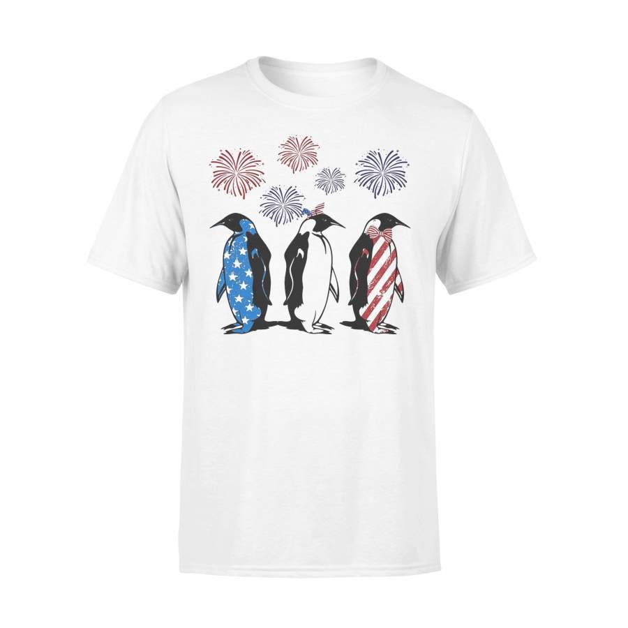 Independence Day Penguins Wear Bow Tie Firework T-shirt