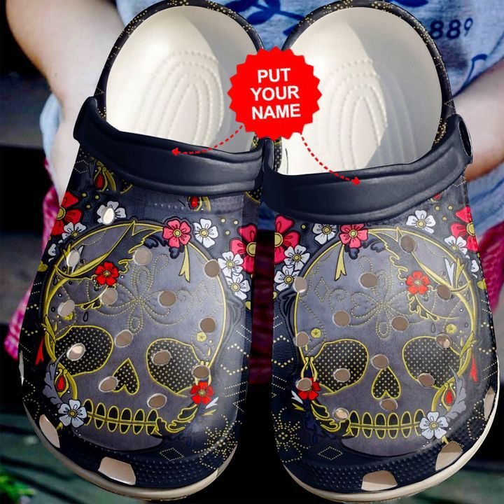 Skull Crocs - Skull Floral Clog Shoes - SonShirt