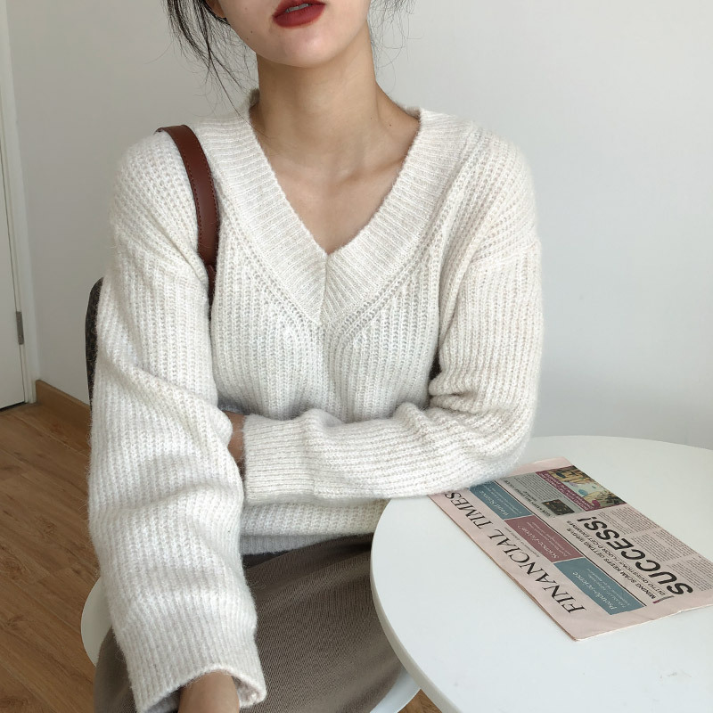 V Neck Knitted Cardigan Lazy Soft Sweater for Women Long Sleeve Korean Style Pullover Oversize Women Jumper Tops Autumn Coat alx