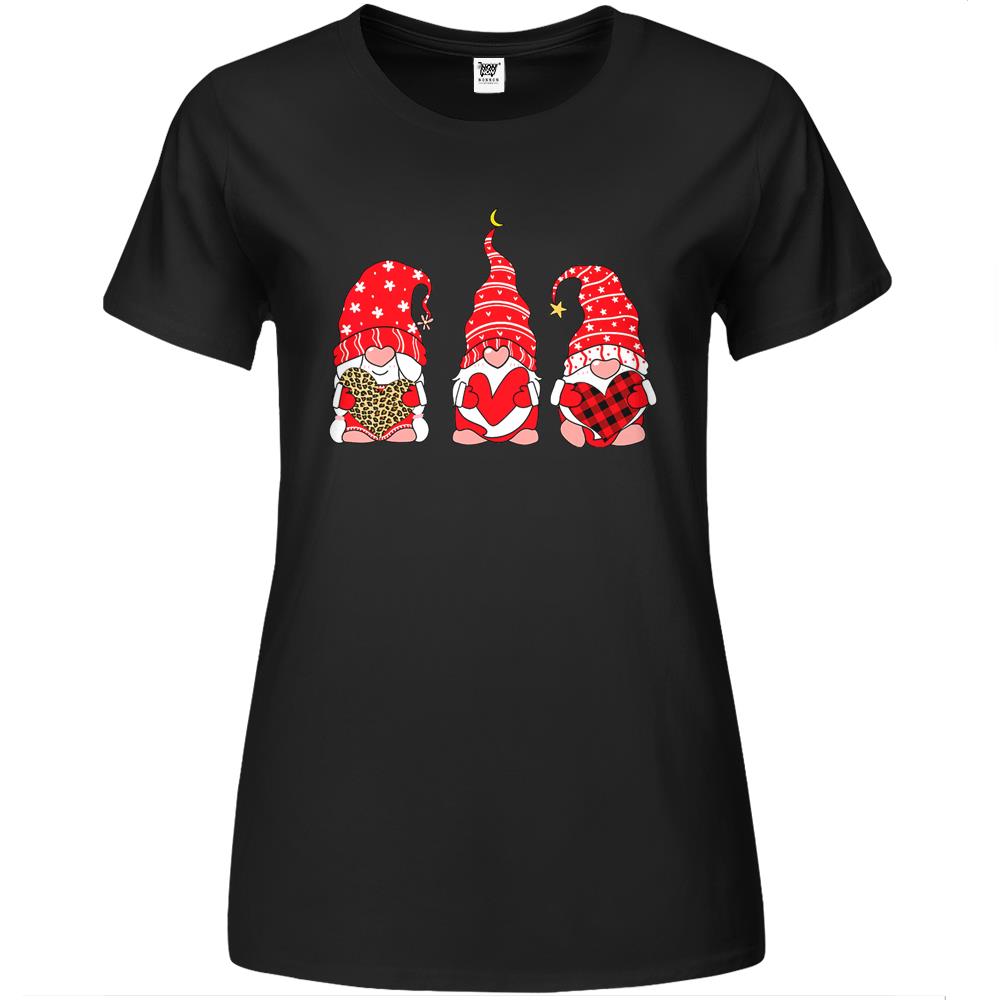 Three Gnomes Holding Heart Leopard Happy Valentine’S Day Premium Womens T Shirts