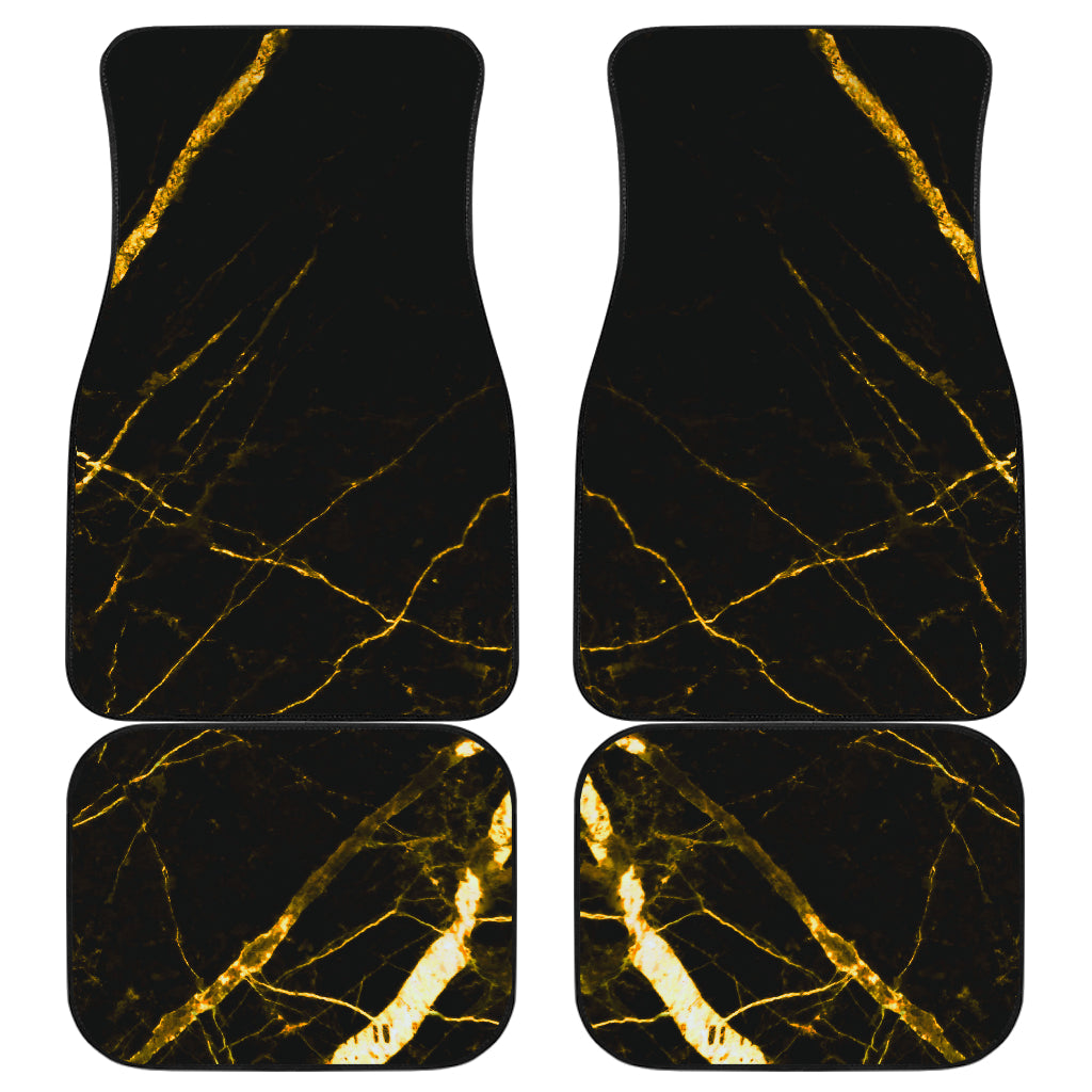 Black Gold Scratch Marble Print Front And Back Car Floor Mats, Front Car Mat