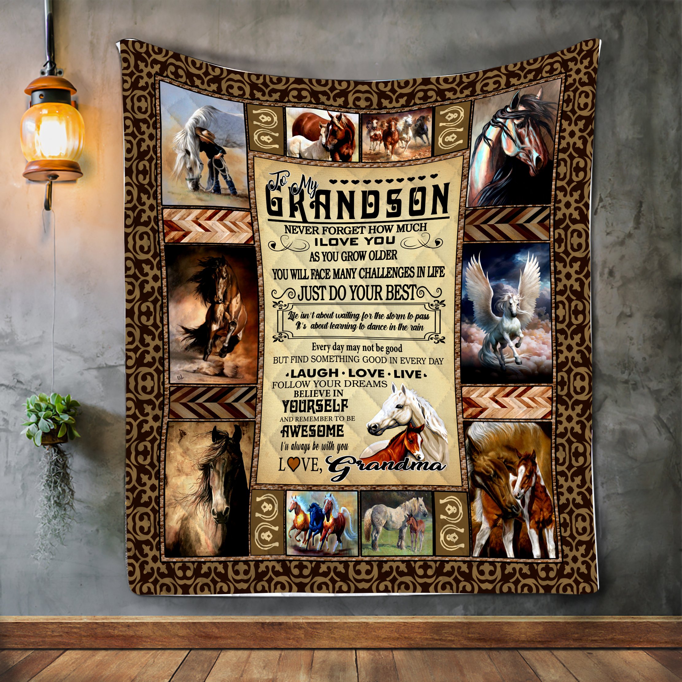 To Grandson ILY Horse Animal Blanket -Grandson from Grandma Gift