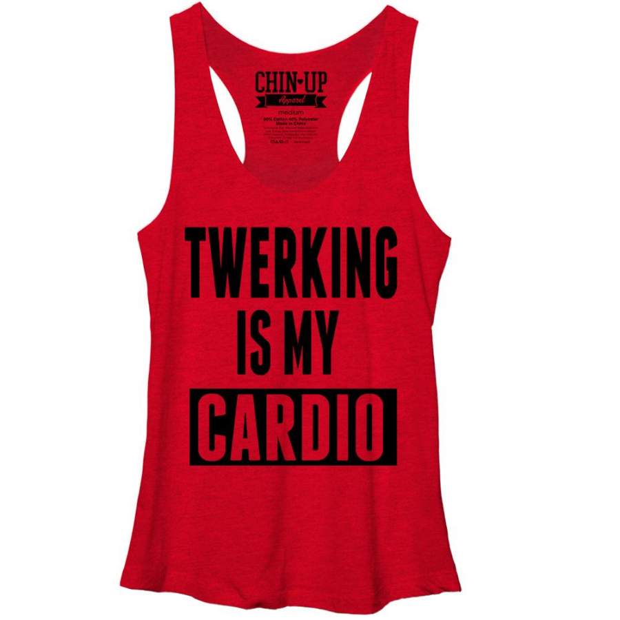 CHIN UP Women’s Twerking is my Cardio  Racerback Tank Red Heather S