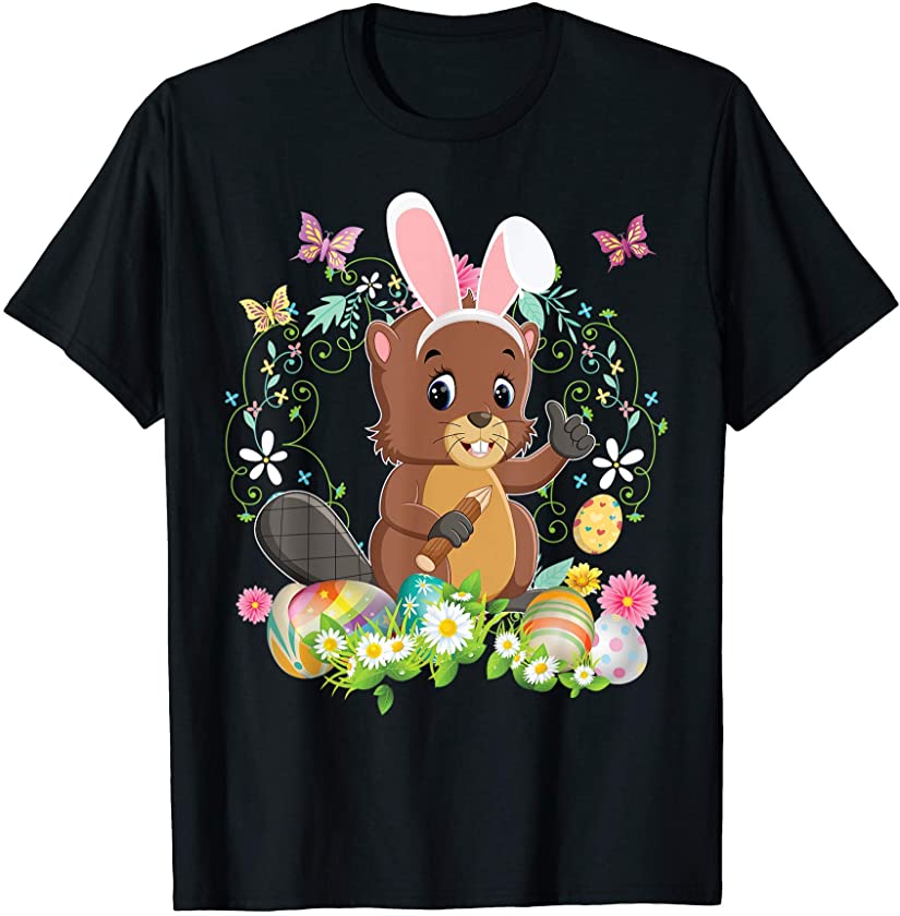 Bunny Beaver Happy Easter Day Lover Egg Hunt Lovely Cute T-Shirt