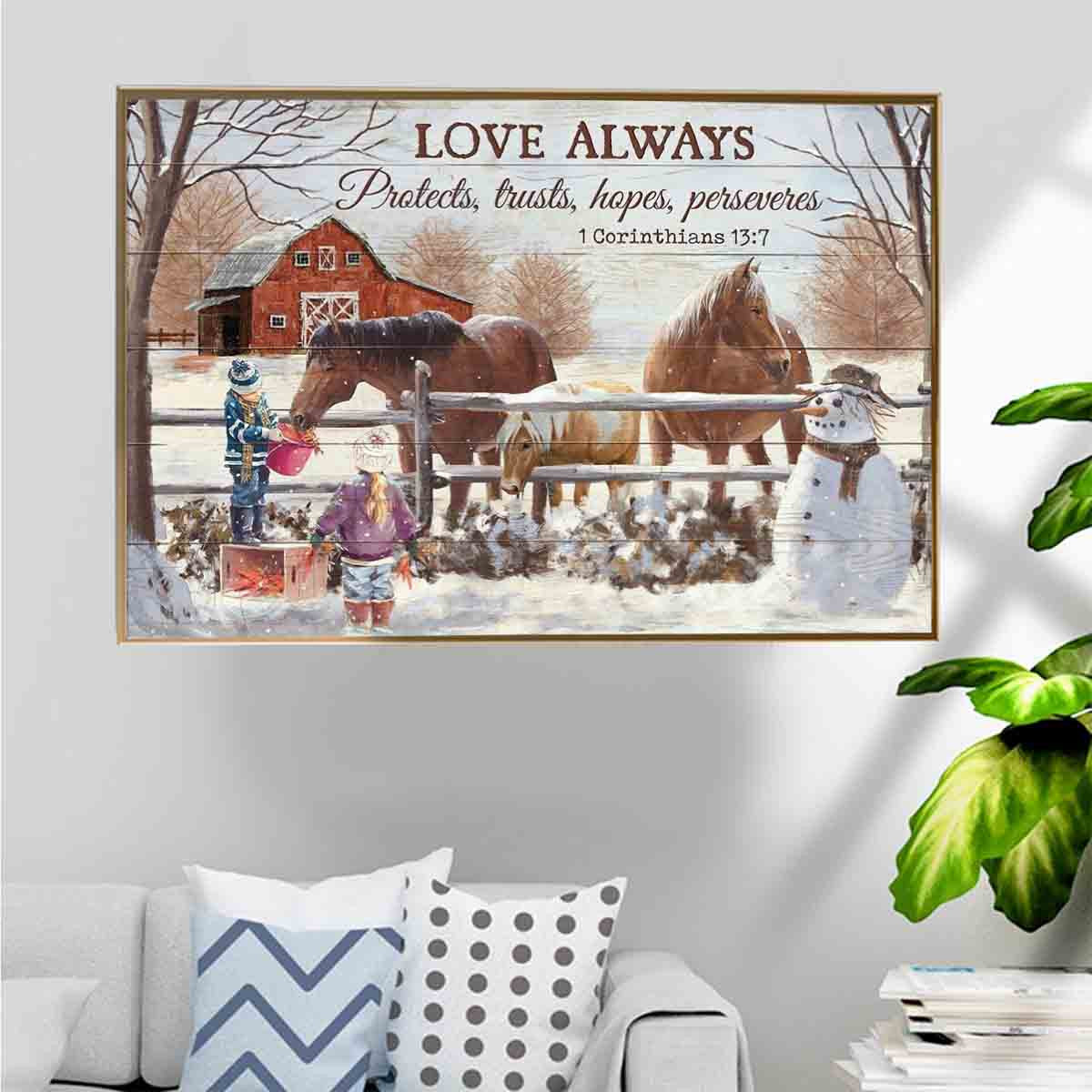 Winter On Horse Farm Poster – Protects Trusts Hopes Persevers Canvas Home Decoration Christmas Gifts For Men Women Grandma Grandpa Mother Father – Gigo Smart