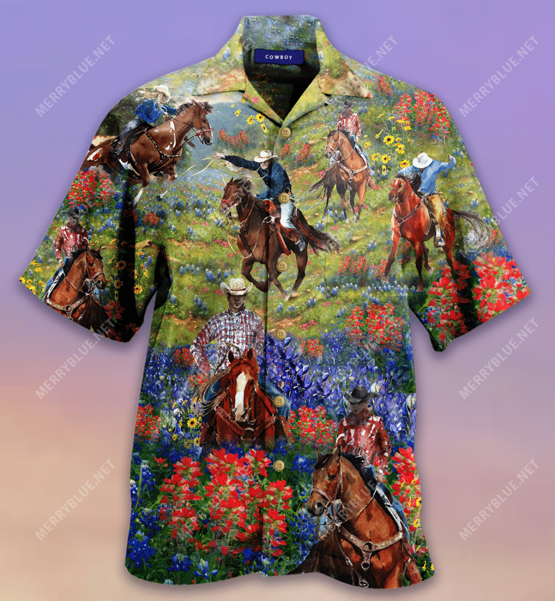 Buy Bluebonnet And Texas Cowboy Hawaii Shirt Ha98263