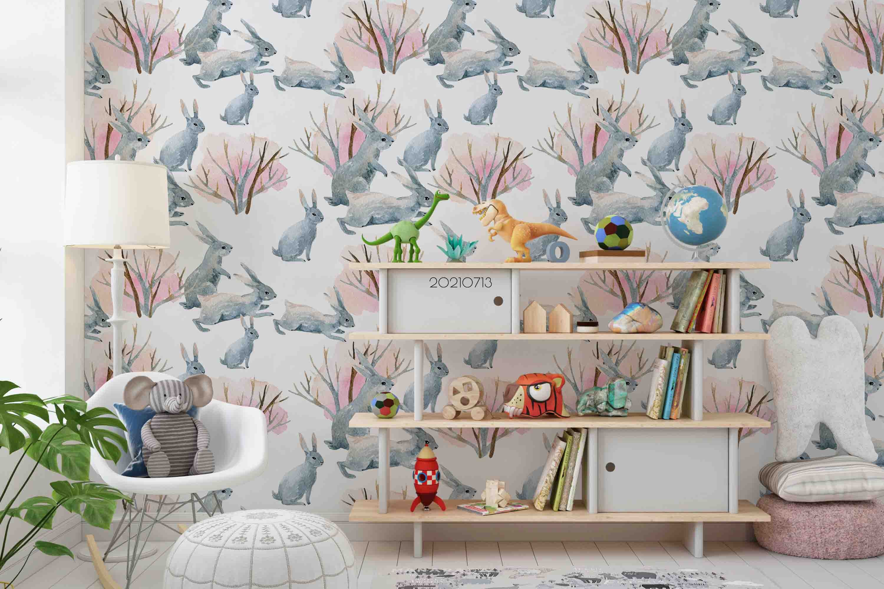 3D Watercolor Animal Bunny Tree Wall Mural Wallpaper Lqh 148