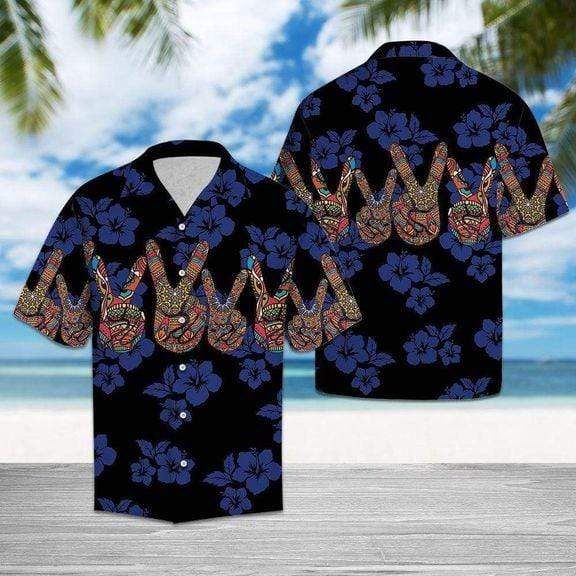 Blue Mandala Peace Symbol V Sign Hippie Hawaii Aloha Shirts Ha11450