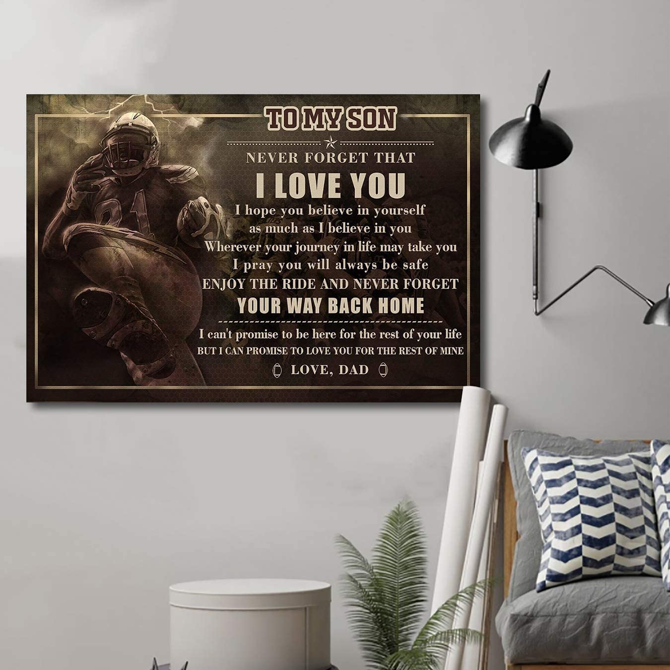 Poster for Room Aesthetic -Command Strips Wall Decor – Cv714 American Football Poster Dad Son Never Forget That I Love You Lda