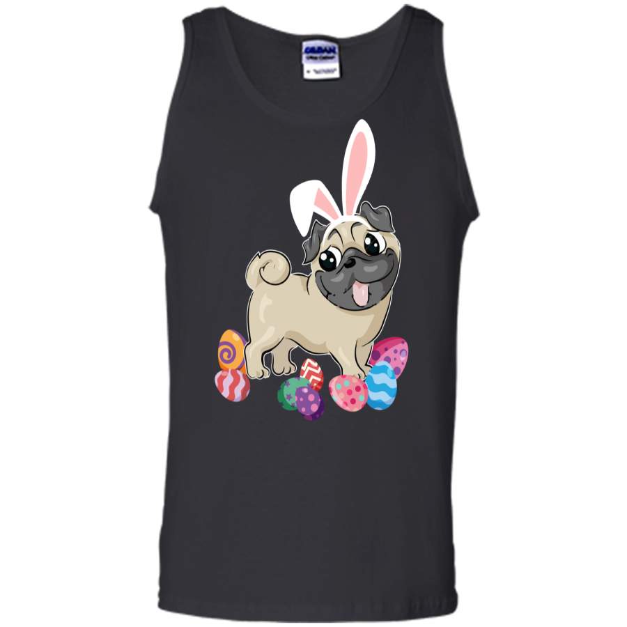 Cute Pug Dog With Bunny Hat Easter Eggs T-Shirt Happy Tank Top