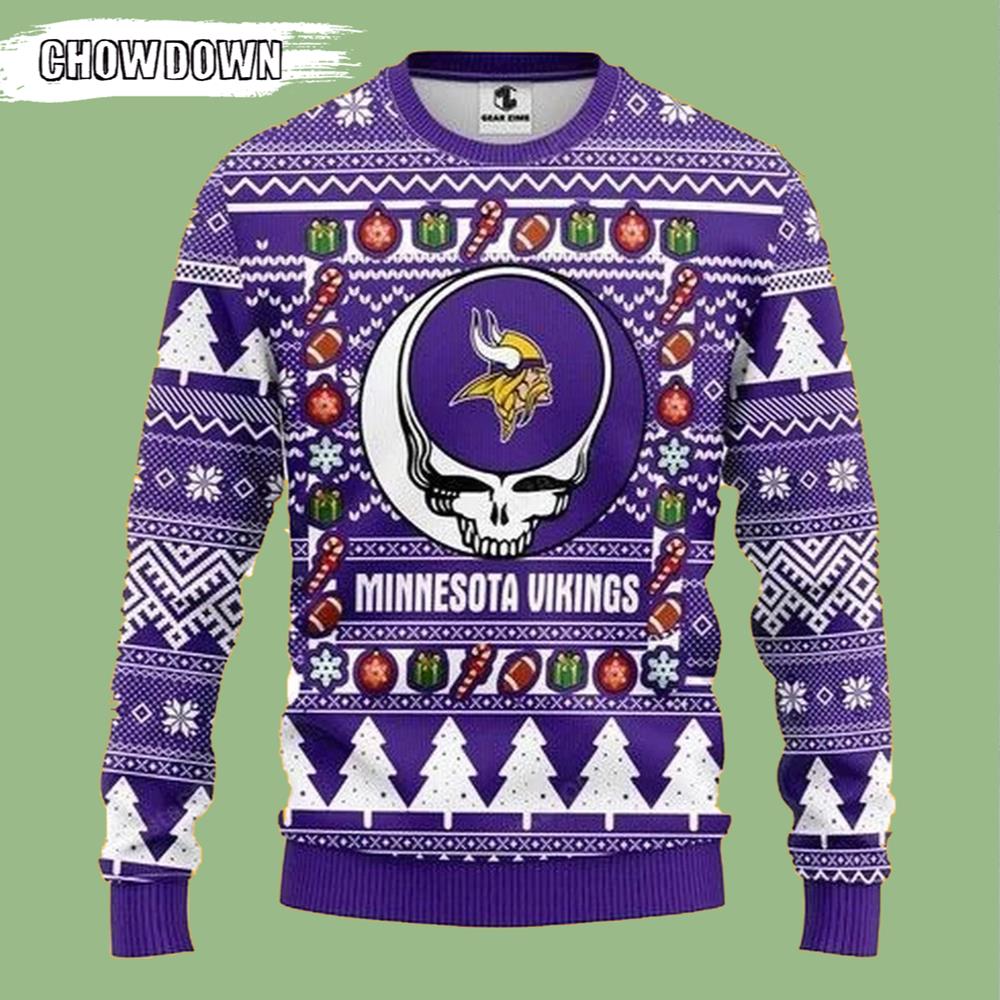 Grateful Dead Minnesota Vikings Gift For Fan Ugly Wool Sweater Christmas