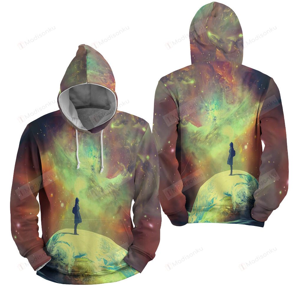 Girl Looking At The Moon From Earth Digital Art 3D Full Over Print Hoodie Zip Hoodie Sweater Tshirt