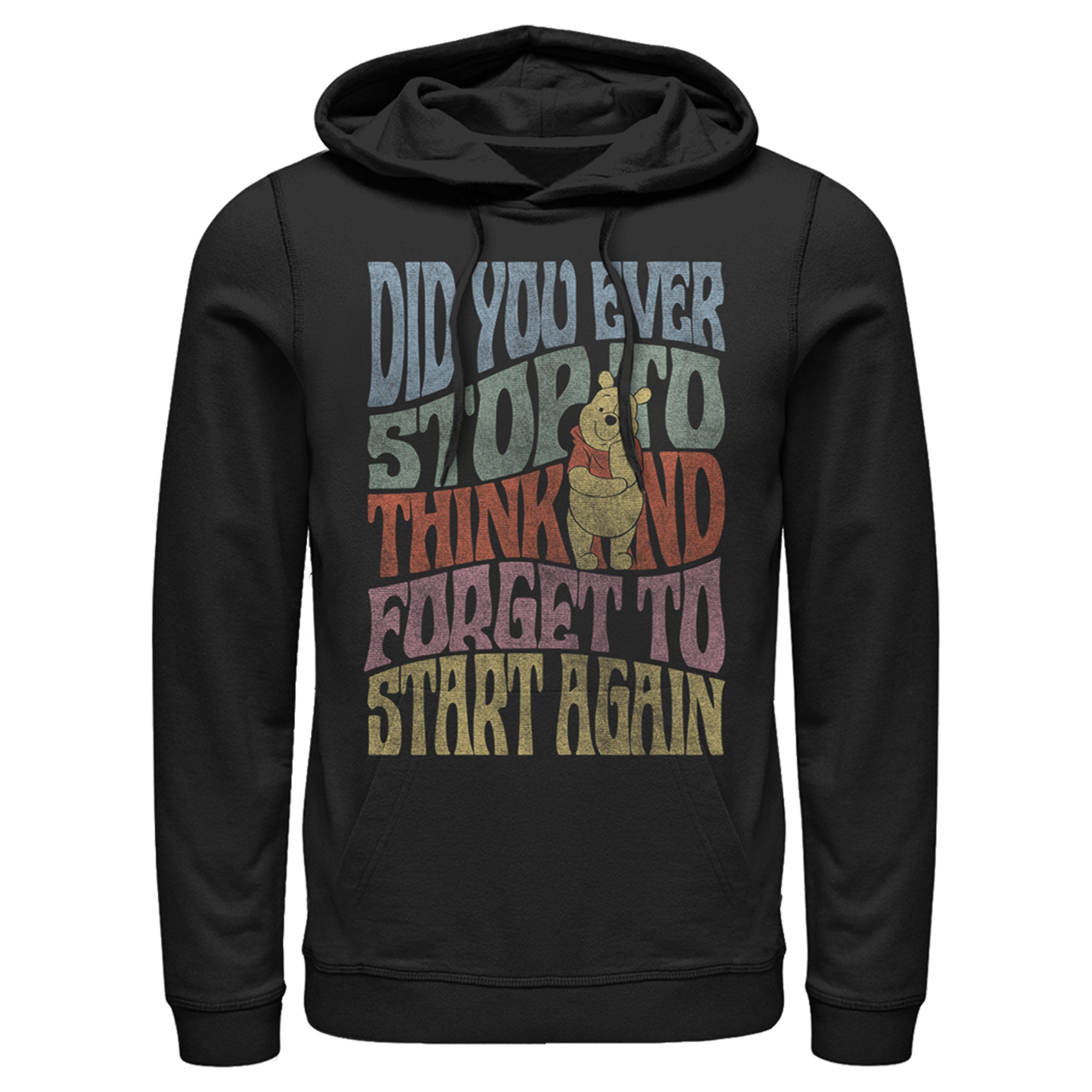 Men’S Winnie The Pooh Distressed Did You Ever Stop To Think Quote Pull Over Hoodie