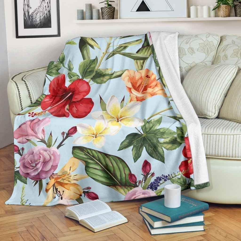 Hibiscus Flower Floral Pattern Premium Fleece Blanket - Gearnoble