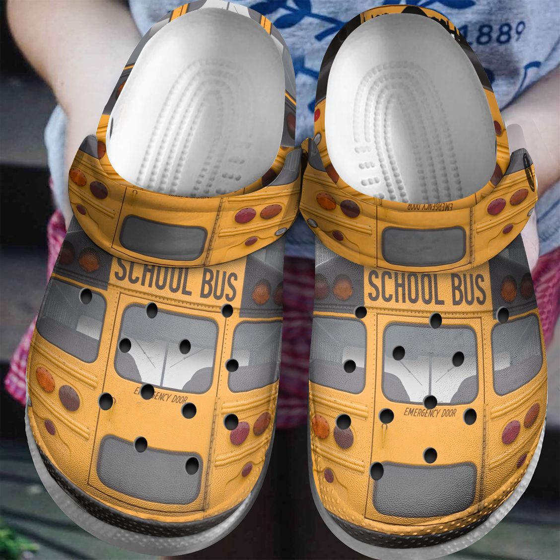 School Bus Driver Personalized Clog, Custom Name, Text, Color, Number Fashion Style For Women, Men, Kid, Print 3D Emergency Door