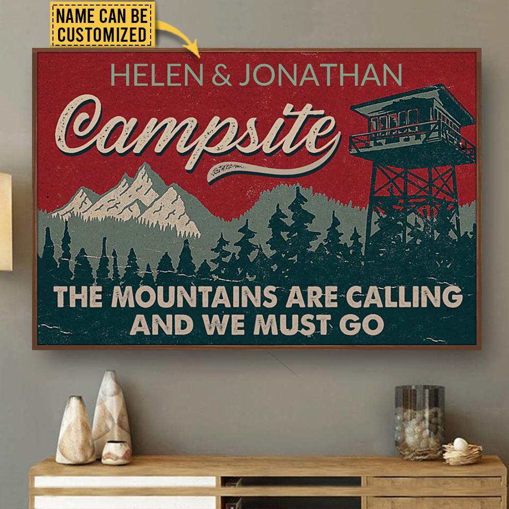 Aeticon Gifts Personalized Campsite Retro The Mountains Are Calling Canvas Mom Dad Gift Home Decor