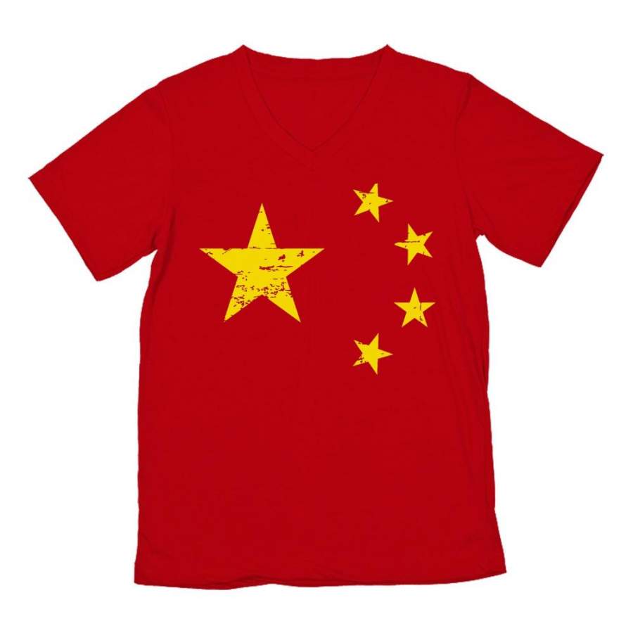 Vintage China Flag V-Neck T-Shirt