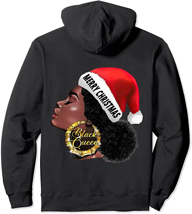 Afro Diva Gifts Merry Christmas Santa Melanin Black Queen Pullover Hoodie