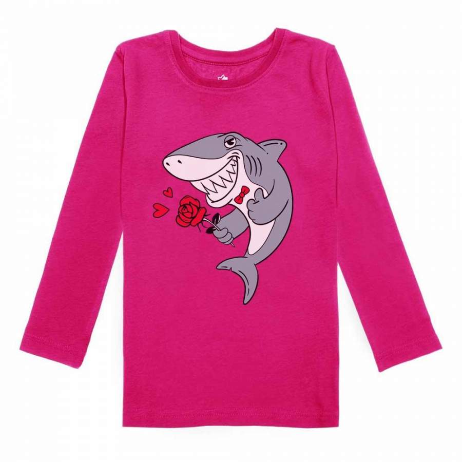 Valentine’s Day Shark with Roses Toddler Girls Fitted Long Sleeve T-Shirt