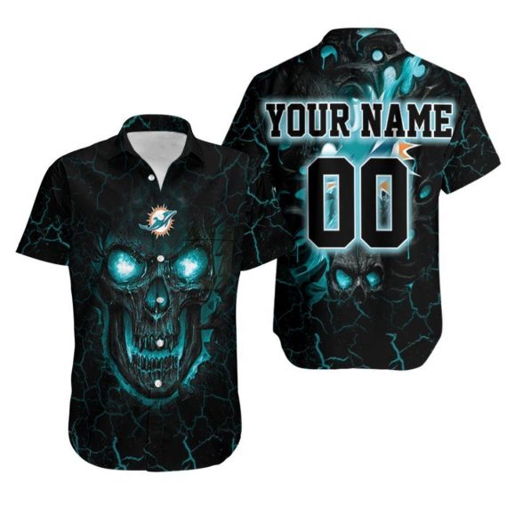 Gift For Husband Gift For Dad Personalized Lava Skull Miami Dolphins Hawaiian Shirt Mh132