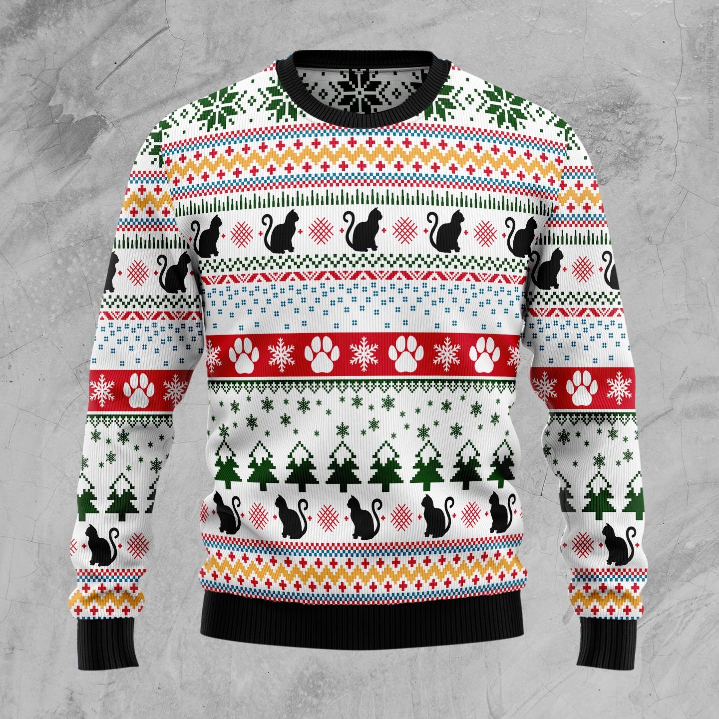 Black Cat Pattern Ugly Christmas Sweater | For Men & Women | Adult | Us5063