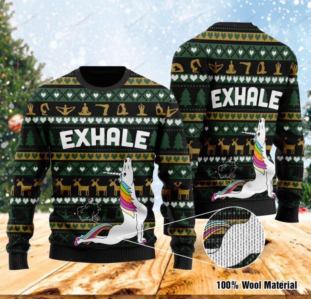 Unicorn Yoga Exhale Ugly Sweater