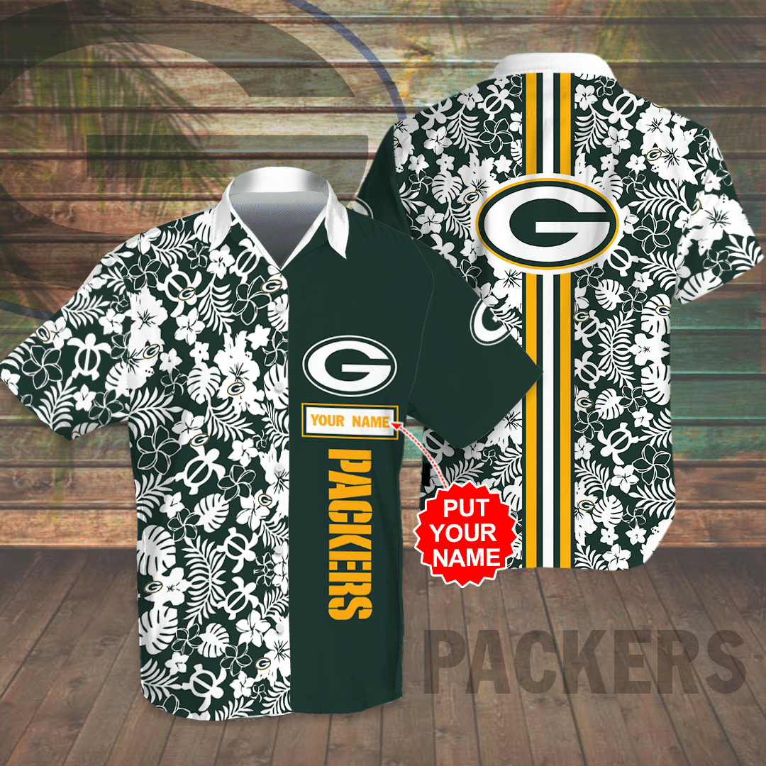 Personalized Green Bay Packers All Over Print 3D Flowery Aloha Summer Beach Hawaiian Shirt & Beach Shorts – Dark Green-Tph