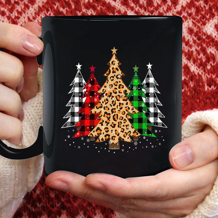 Christmas Trees with Buffalo Plaid & Leopard Print Xmas T Shirt