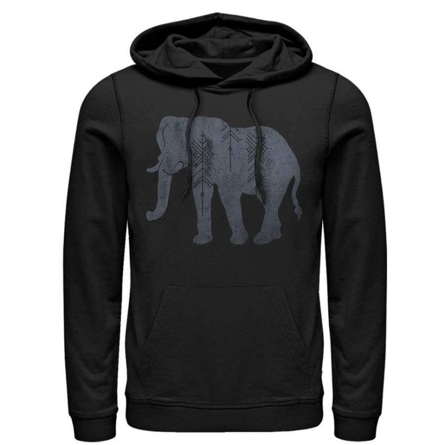 CHIN UP Women’s Distressed Tribal Elephant  Lightweight Hoodie Black