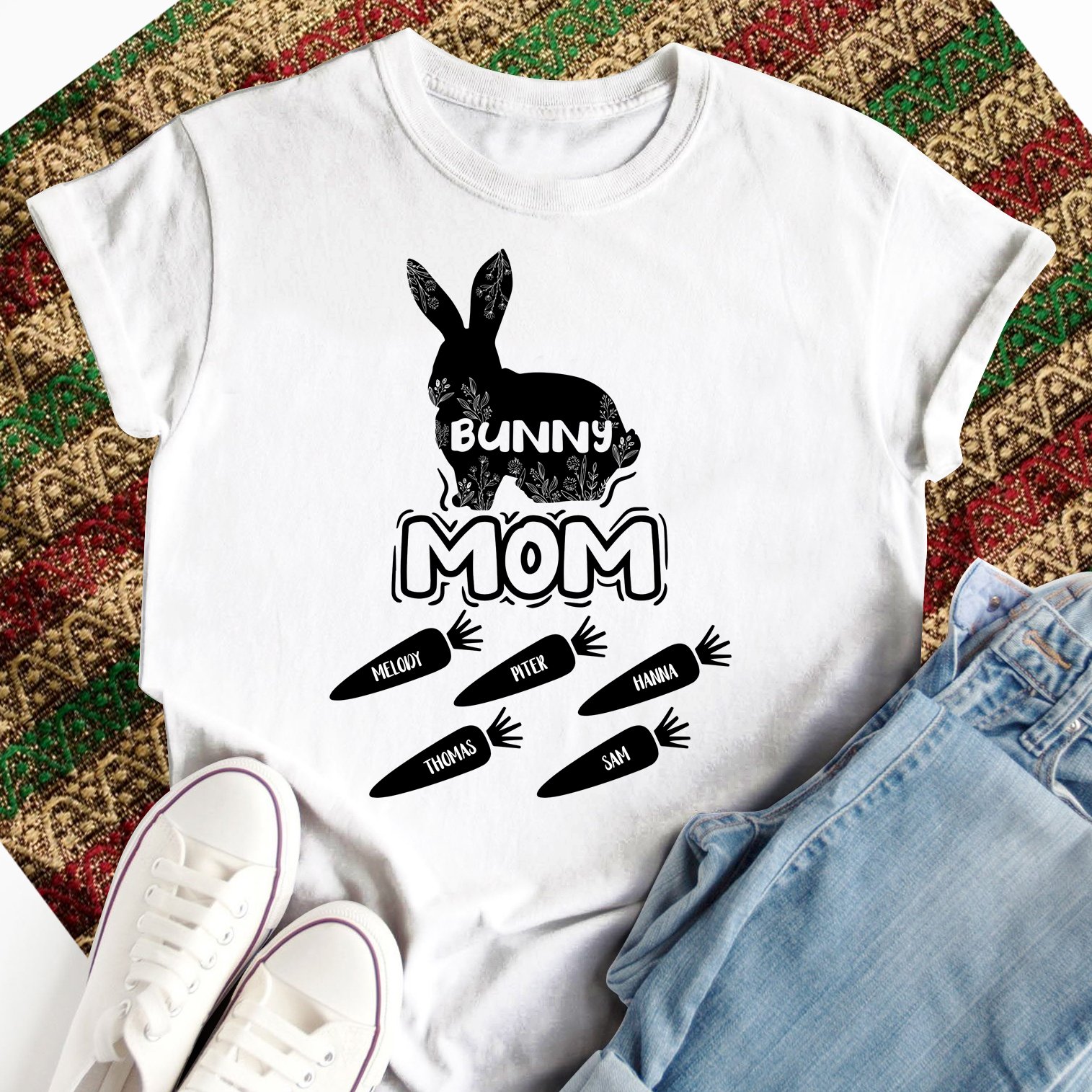 Personalized Unisex T Shirts unique mother’s day gift, meaningful motherhood day presents, birthday gift for mommy rabbit lovers ideas from daughter & son kids – Bunny Mom TY1503211 – PersonalizedWitch