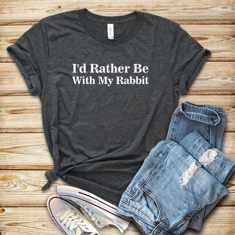 Crushtee I’d Rather Be With My Rabbit Shirt Tank Top Hoodie Cute Rabbit Shirt Bunny Shirt Rabbit Lover Gift Cute Bunny Shirt Long Sleeve Hoodie