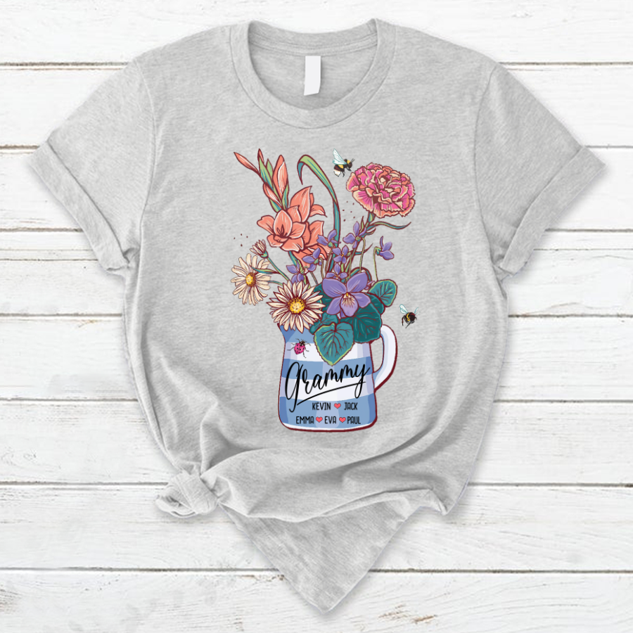 Nana Flower, Grammy And Grandkids Floral Custom T-Shirt