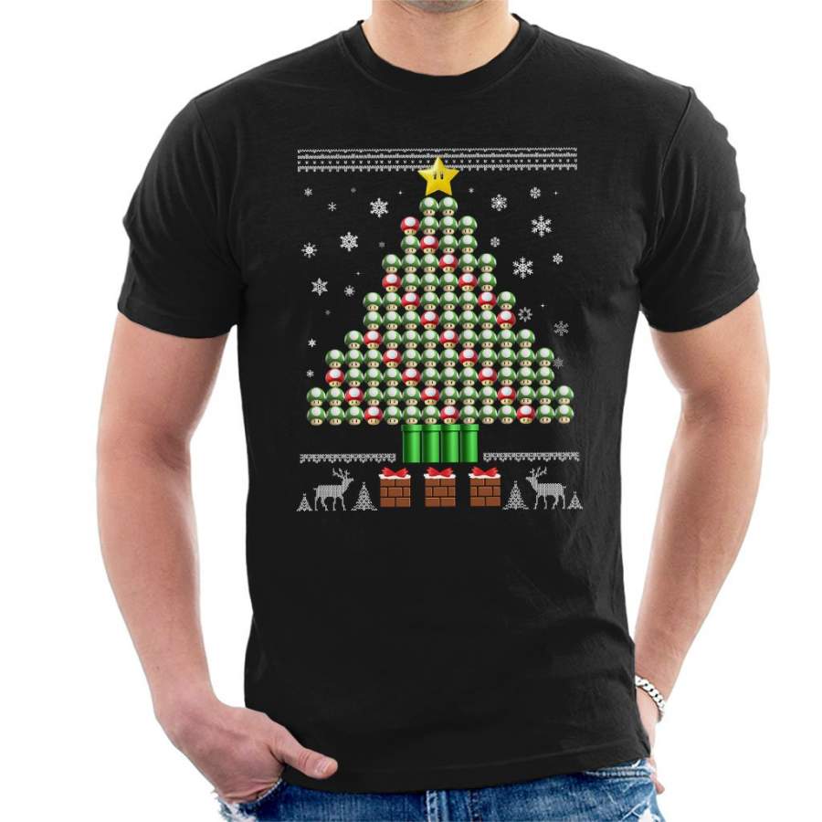 3D Super Mario Mushroom Christmas Tree Men’s T-Shirt