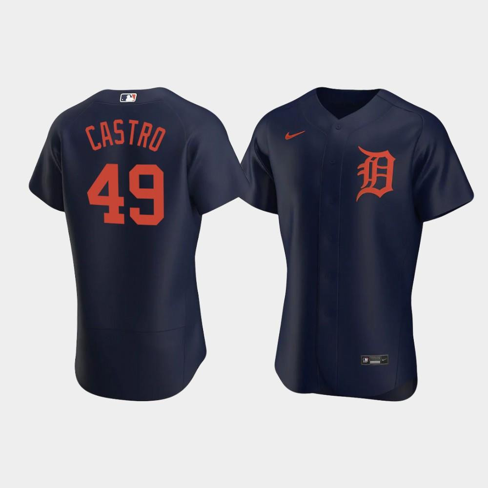 Willi Castro 49 Detroit Tigers Navy Alternate Jersey