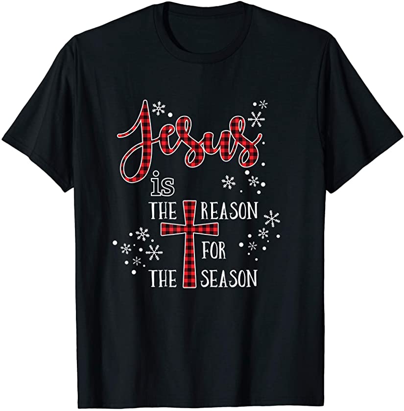 Cute Jesus Is The Reason For The Season Buffalo Plaid Pajama T-Shirt ...