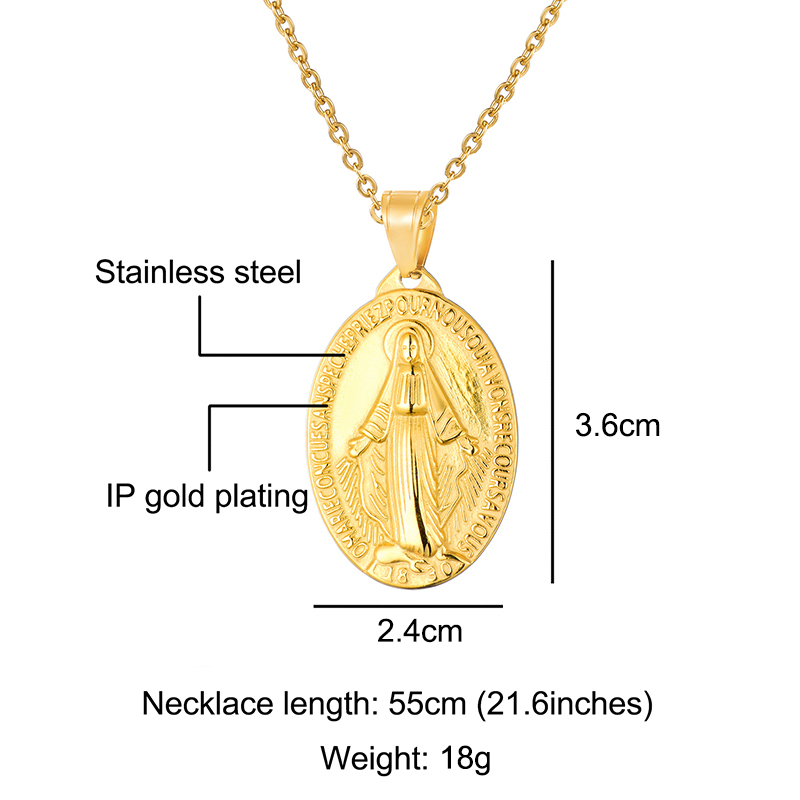 4 Size Stainless Steel Virgin Mary Pendants Necklaces For Our Lady Guadalupe Medallion Collares Religious Jewelry alx