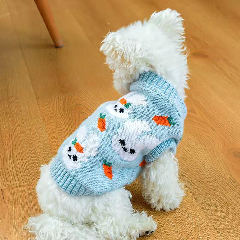 Cute Rabbit Pet Sweater Autumn Winter Dog Cat Clothing Warm Blue Sweater Teddy Bichon Sweater For Small Dogs Pullover Cardigan alx