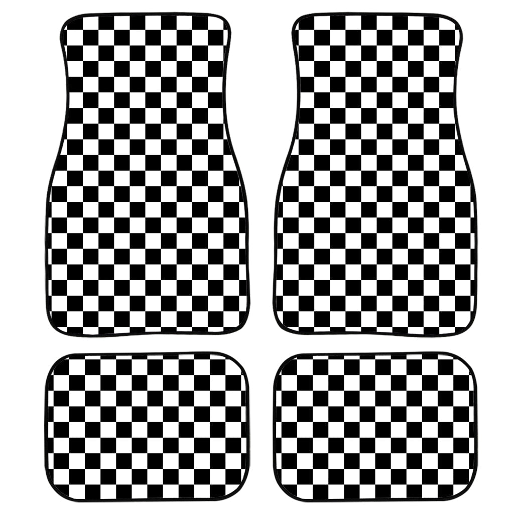 Black And White Checkered Pattern Print Front And Back Car Floor Mats, Front Car Mat