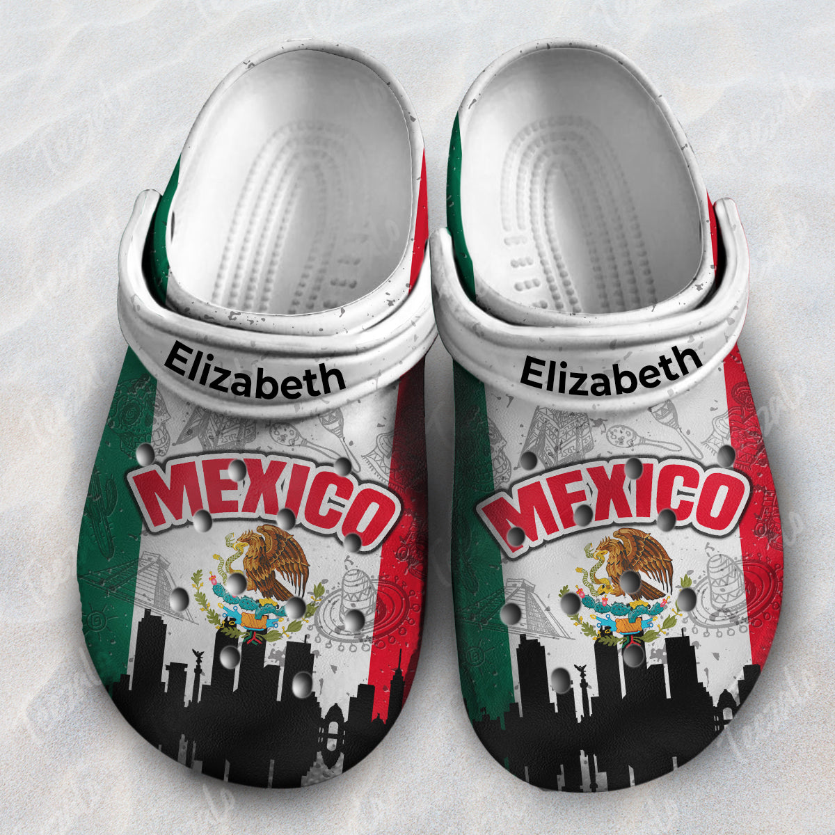 Personalized Mexico Flag Heritage Symbols Clogs Shoes