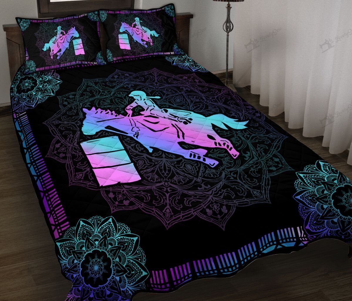 Young Girl Barrel Racing purple mandala pattern Quilt Bed Set & Quilt Blanket DVE20110712-DVQ20110712