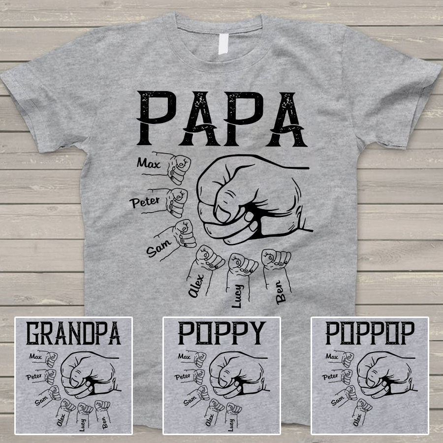 Papa Grandpa With Grandkids Hand To Hands Custom T-Shirt