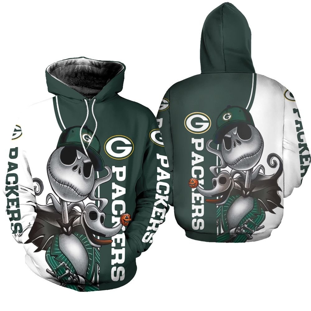 Green Bay Packers Jack Skellington And Zero Hoodie