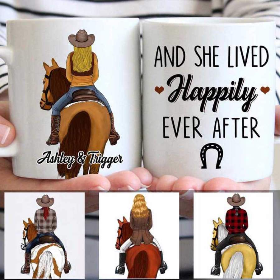 Lived Happily Ever After Horse Girl Back View Personalized Coffee Mug