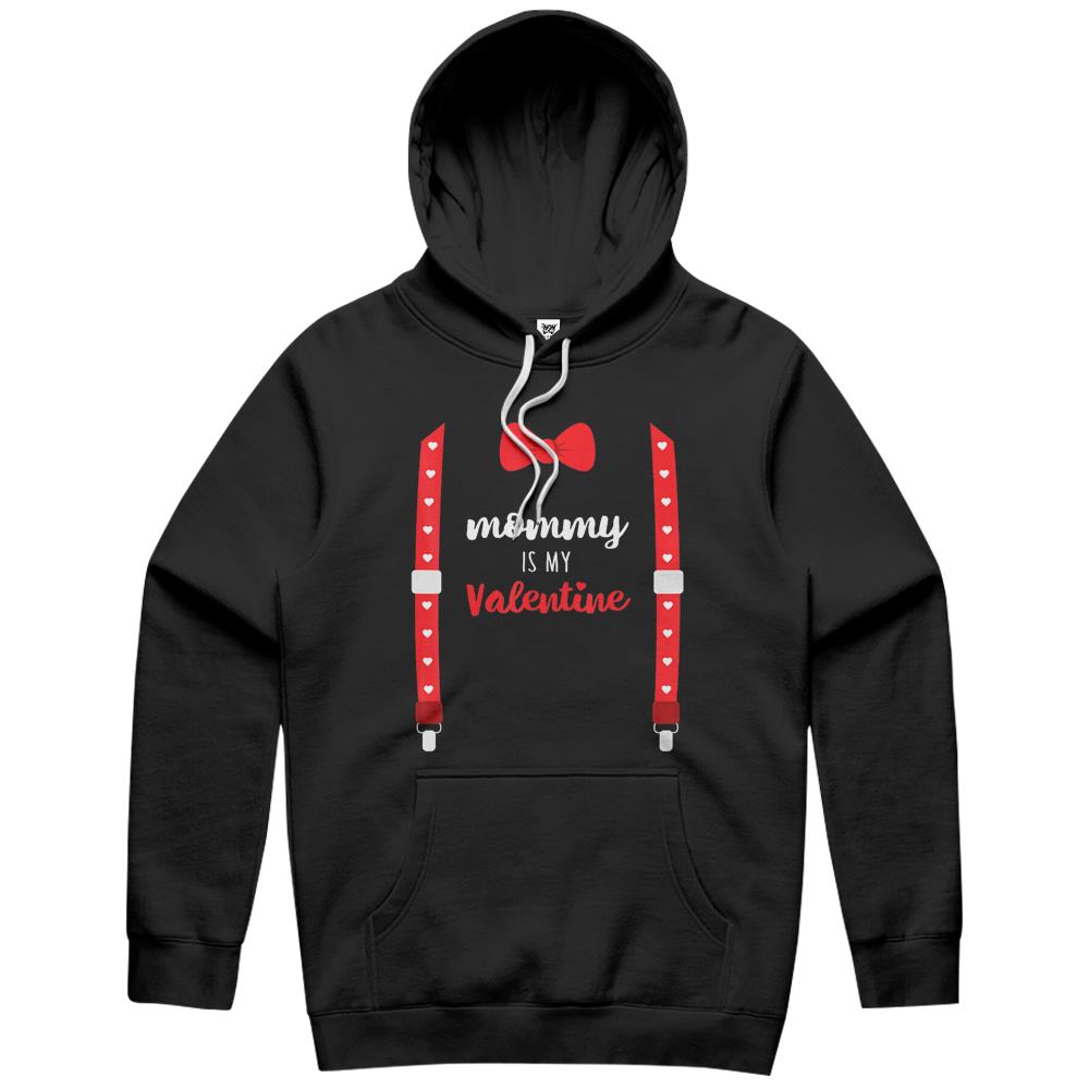 Mommy Is My Valentine Hoodie Heart Mom Suspenders Bow Tie Hoodie