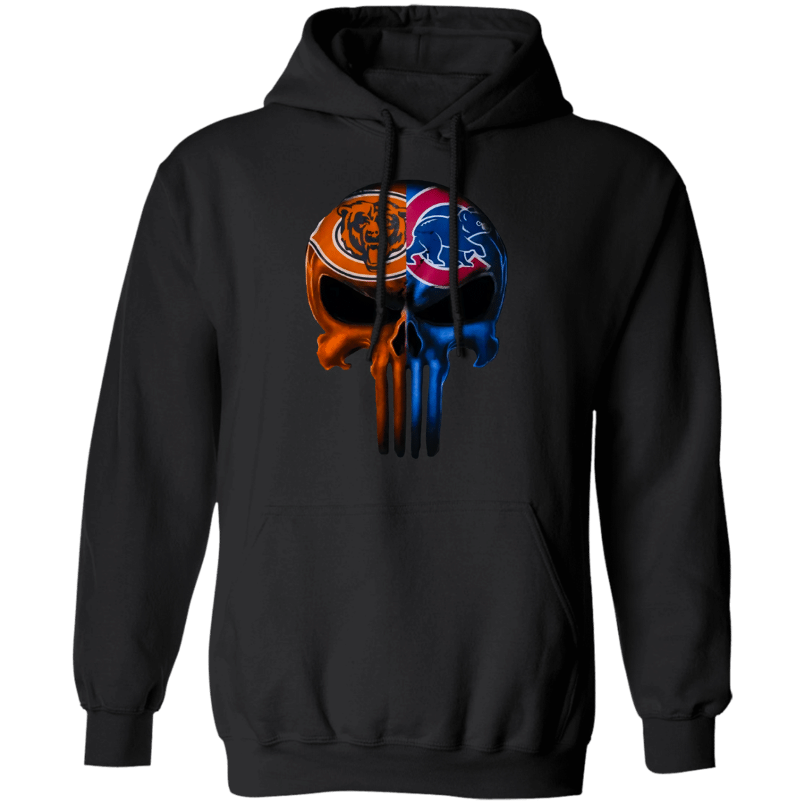 Punisher Skull Chicago Bears And Chicago Cubs Funny Sports Fans Pullover Hoodie