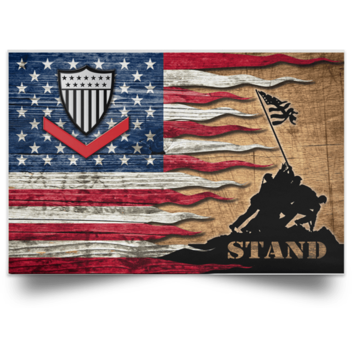 US Coast Guard E-4 Petty Officer Third Class E4 PO3 Petty Officer Collar Device Stand For The Flag Satin Landscape Poster