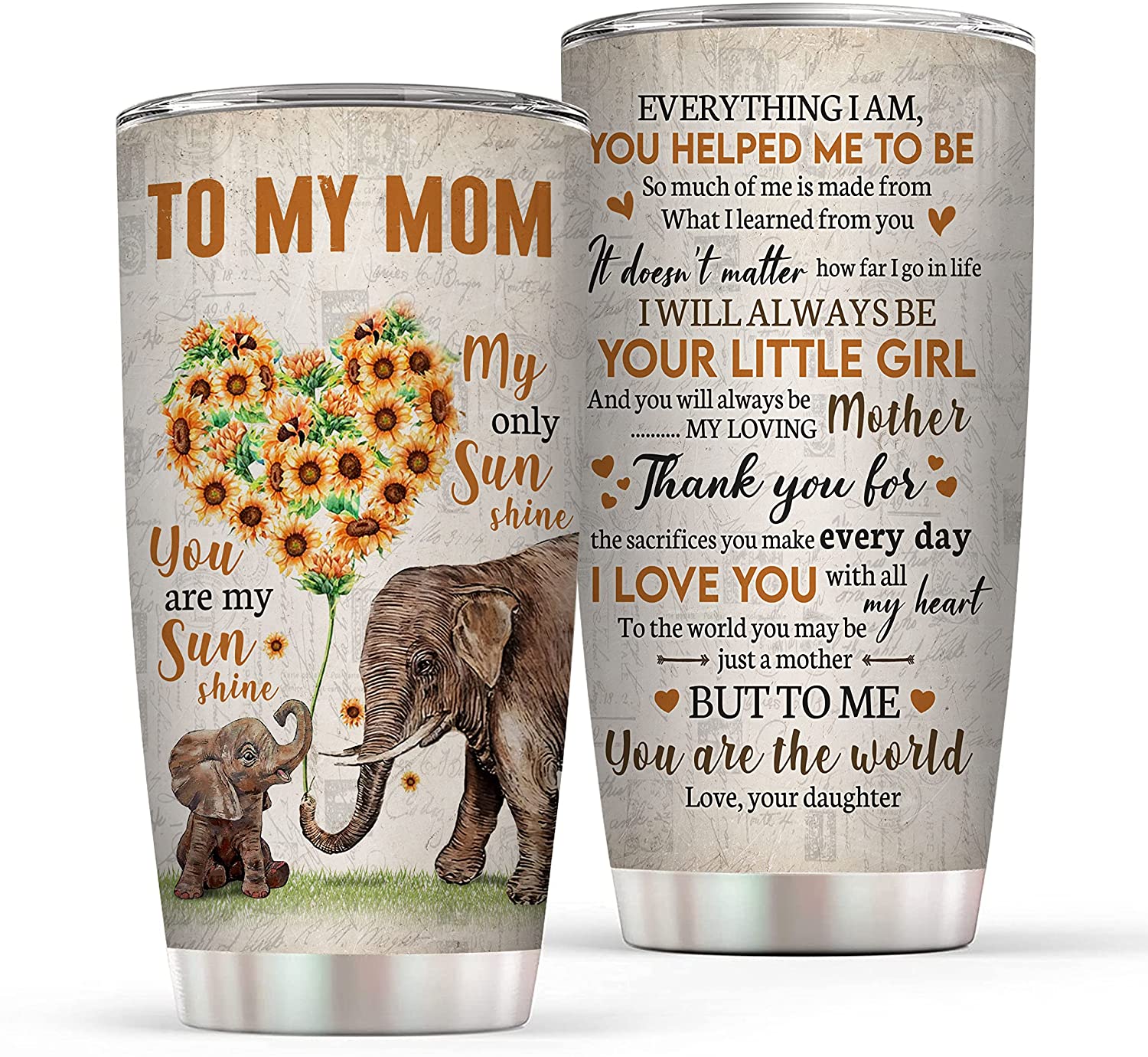 Vprintes Mom Gifts From Daughters – 20Oz Stainless Steel Insulated Elephant Tumbler – Gift For Mother’S Day, Unique Gifts For Mom, New Mom, Bonus Mom