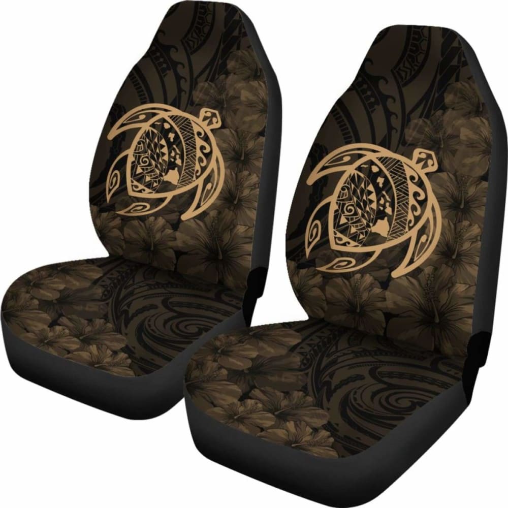 Alohawaii Car Seat Covers – Hawaii Turtle Map Hibiscus Poly Gold – New Awesome 091114