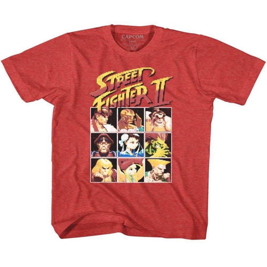 Street Fighter 8bit Kids Youth T Shirt Vintage Red